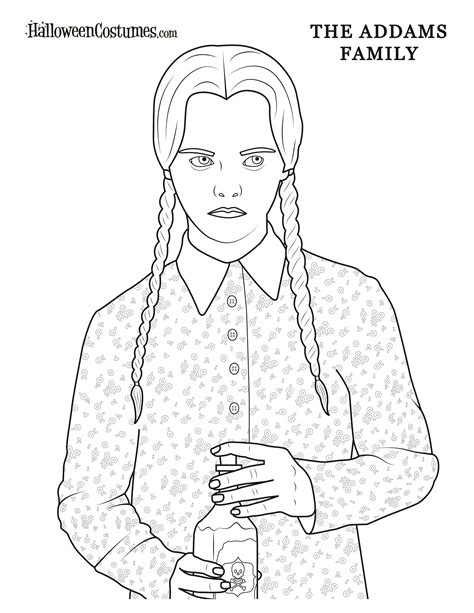 ausmalbilder wednesday addams|Addams Family Coloring Pages (Free PDF Printables)。